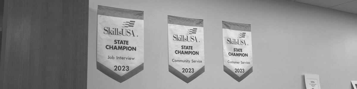 Richland’s awards from the 2023 SkillsUSA competition at the Speical Academics Programs office in El Paso Hall.